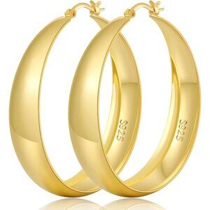 Women's Thick Hoop Plated Sterling Lightweight Chunky Large Earrings Gold